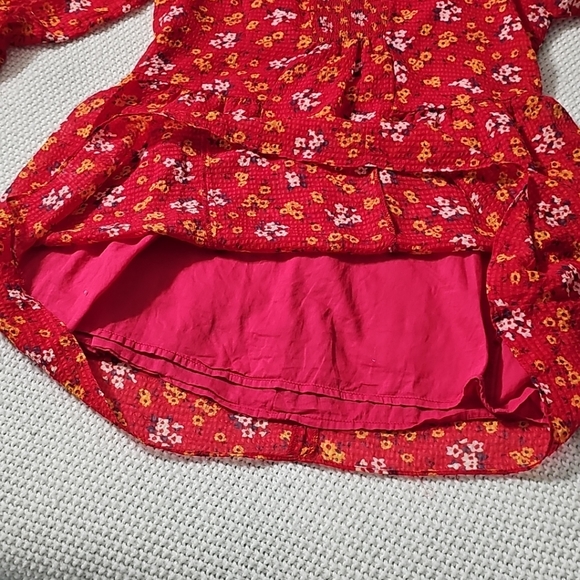 Free People Womens Red‎ Floral Chiffon Long Sleeve Mini A Line Dress Sz 0 EUC - Picture 12 of 16